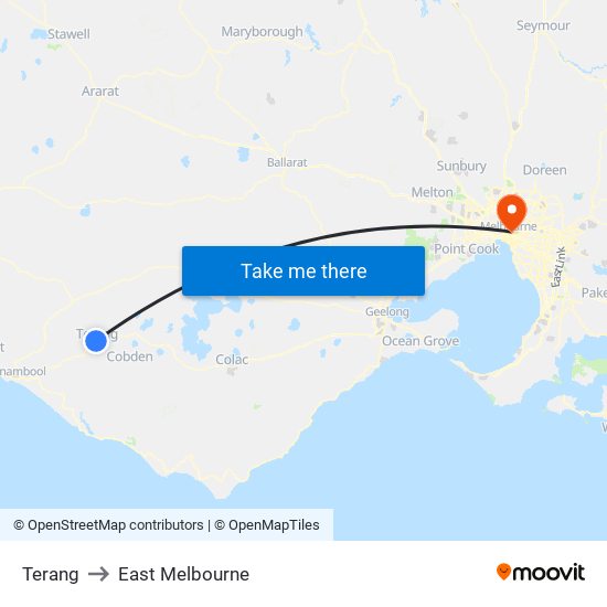 Terang to East Melbourne map