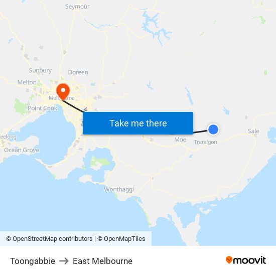 Toongabbie to East Melbourne map