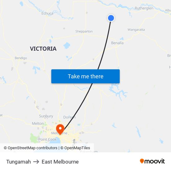 Tungamah to East Melbourne map