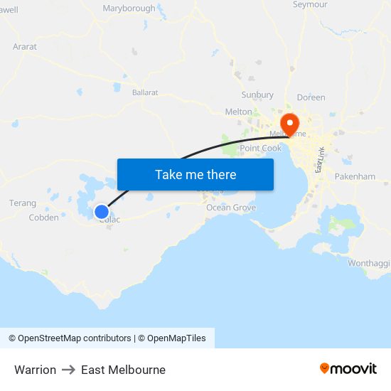 Warrion to East Melbourne map