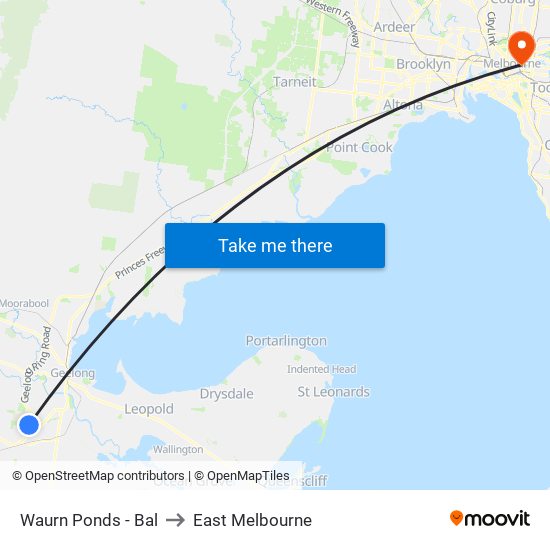 Waurn Ponds - Bal to East Melbourne map