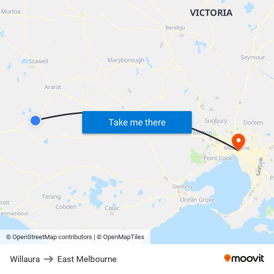 Willaura to East Melbourne map