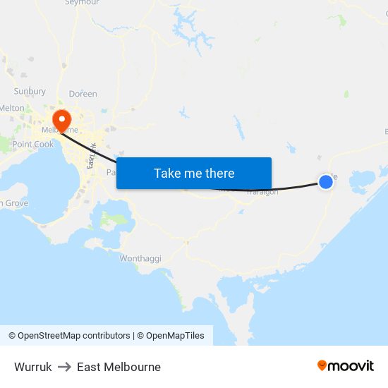 Wurruk to East Melbourne map