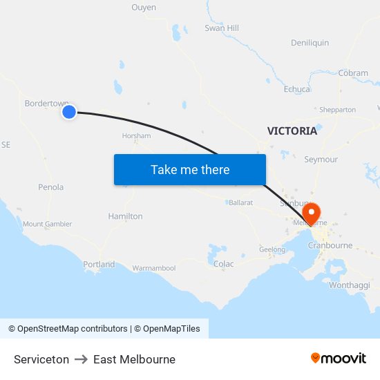 Serviceton to East Melbourne map