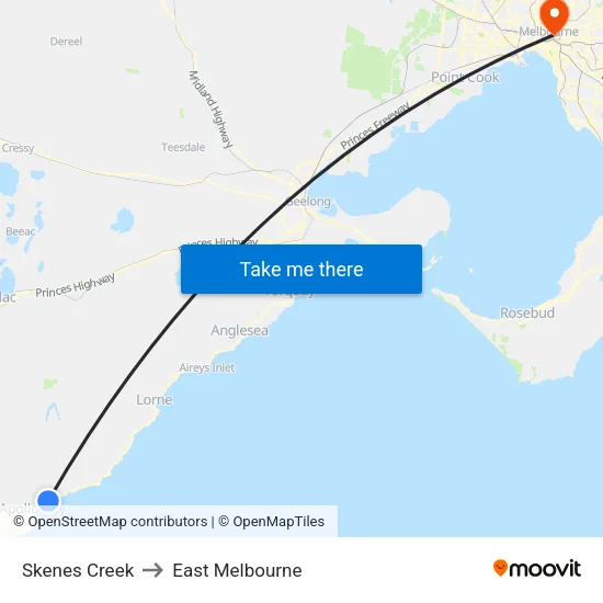 Skenes Creek to East Melbourne map