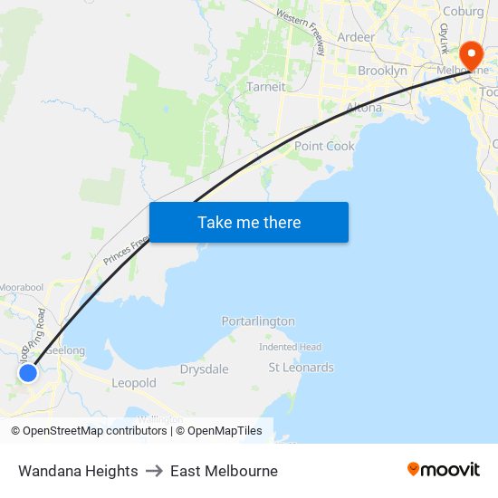 Wandana Heights to East Melbourne map