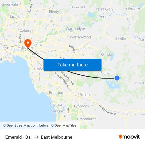 Emerald - Bal to East Melbourne map