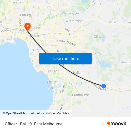 Officer - Bal to East Melbourne map