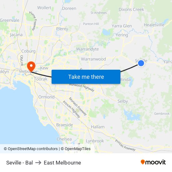 Seville - Bal to East Melbourne map