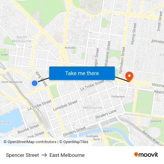 Spencer Street to East Melbourne map