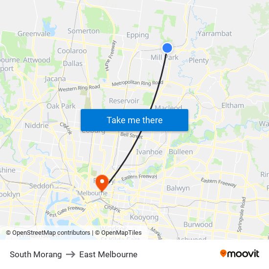 South Morang to East Melbourne map