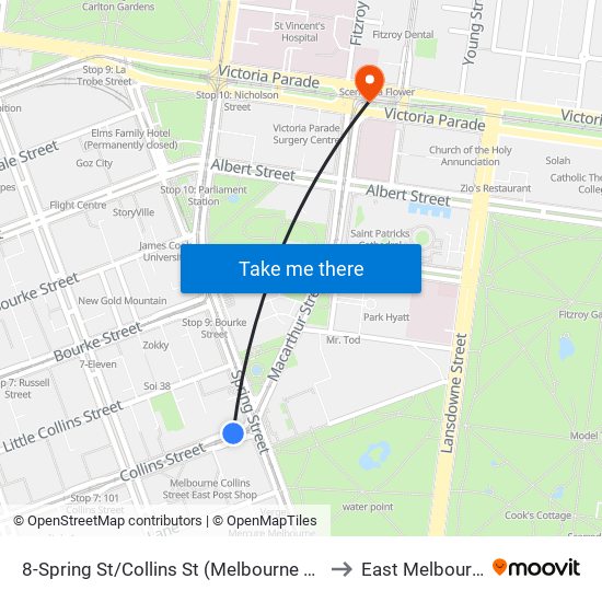 8-Spring St/Collins St (Melbourne City) to East Melbourne map