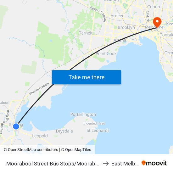 Moorabool Street Bus Stops/Moorabool St (Geelong) to East Melbourne map