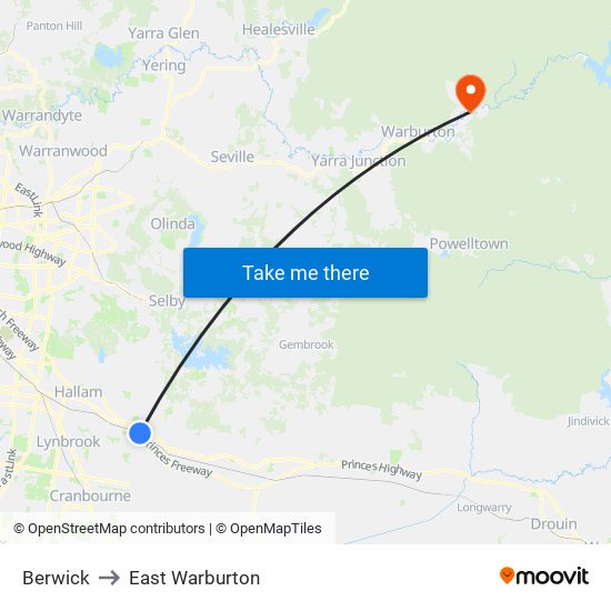 Berwick to East Warburton map