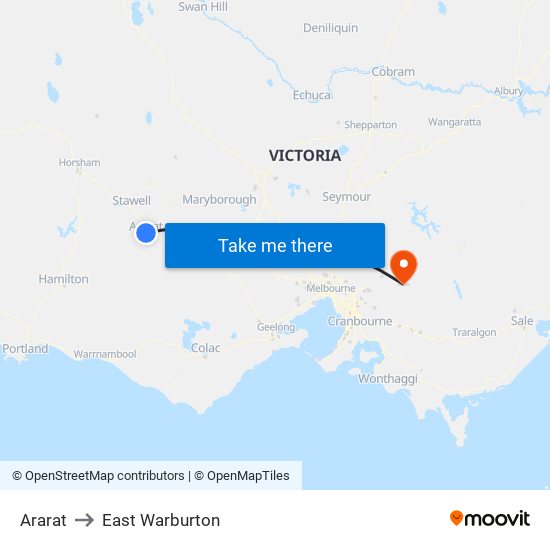 Ararat to East Warburton map