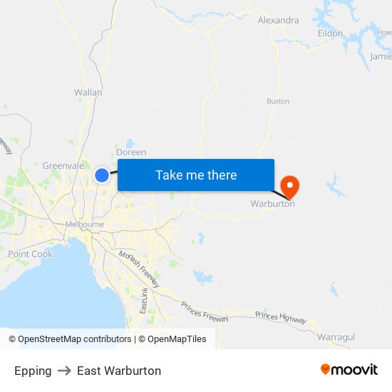 Epping to East Warburton map