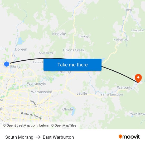 South Morang to East Warburton map