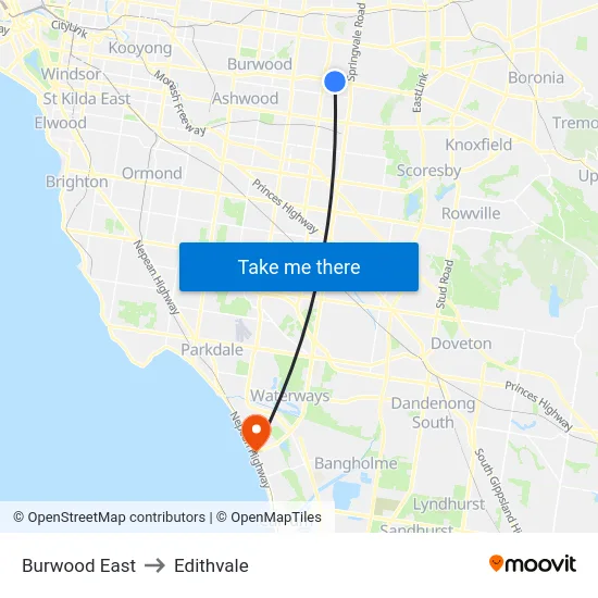Burwood East to Edithvale map