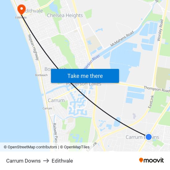 Carrum Downs to Edithvale map