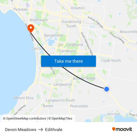 Devon Meadows to Edithvale map