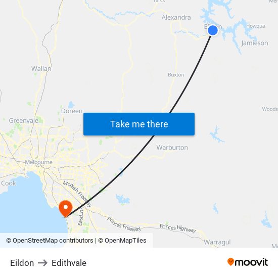 Eildon to Edithvale map