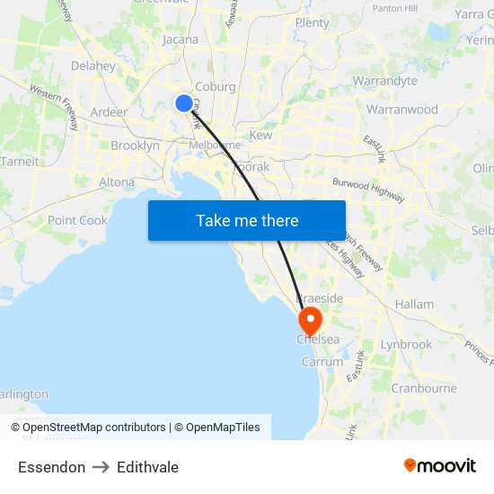 Essendon to Edithvale map