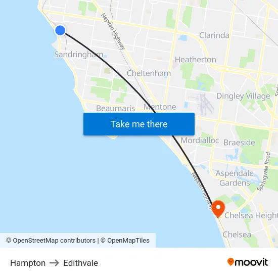 Hampton to Edithvale map