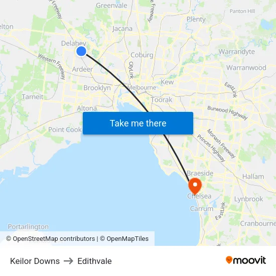 Keilor Downs to Edithvale map