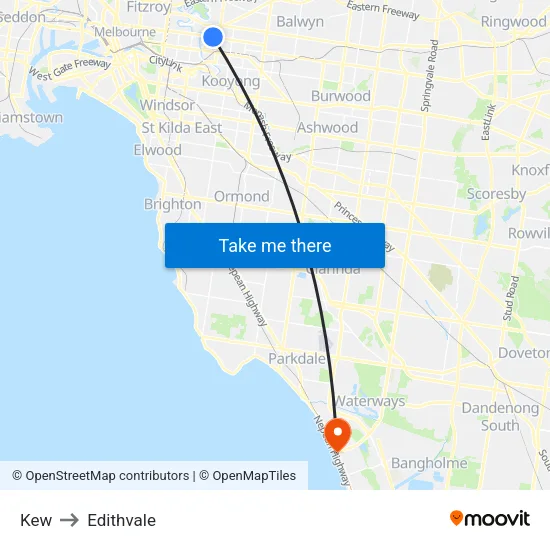 Kew to Edithvale map