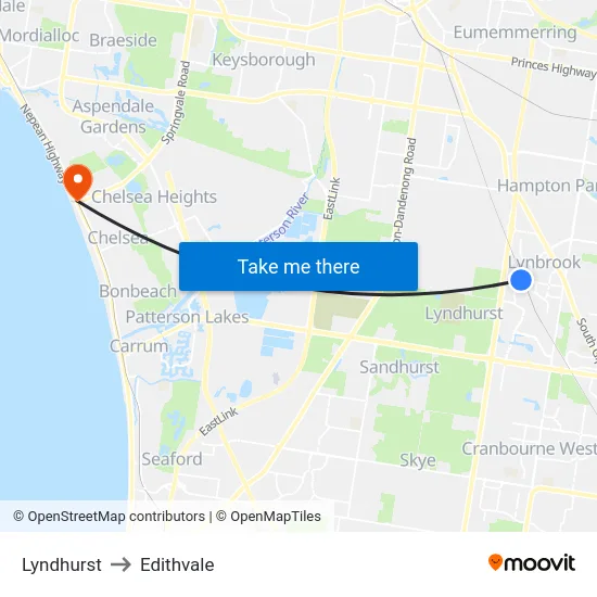 Lyndhurst to Edithvale map