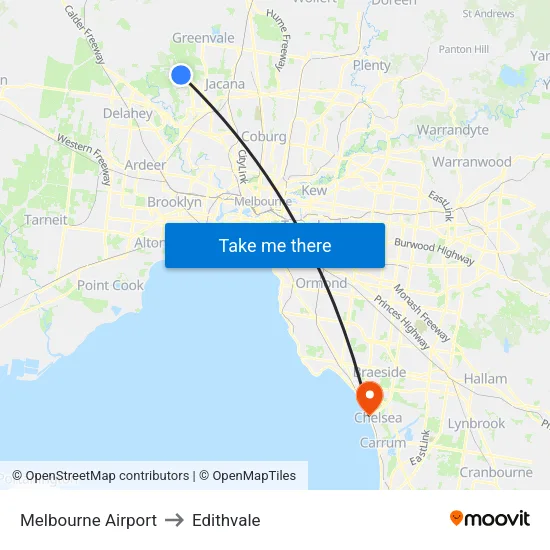 Melbourne Airport to Edithvale map