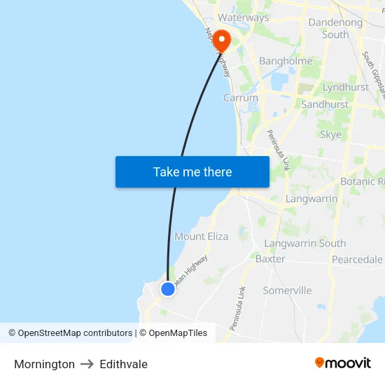Mornington to Edithvale map