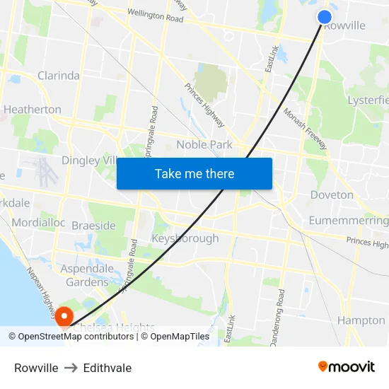 Rowville to Edithvale map