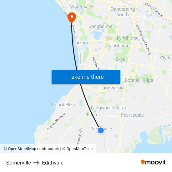 Somerville to Edithvale map