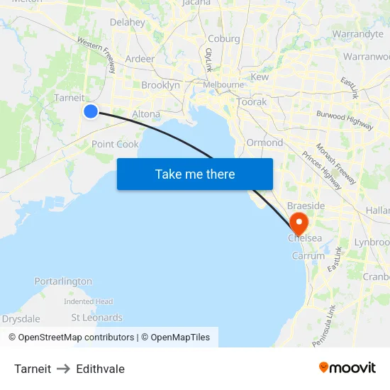 Tarneit to Edithvale map