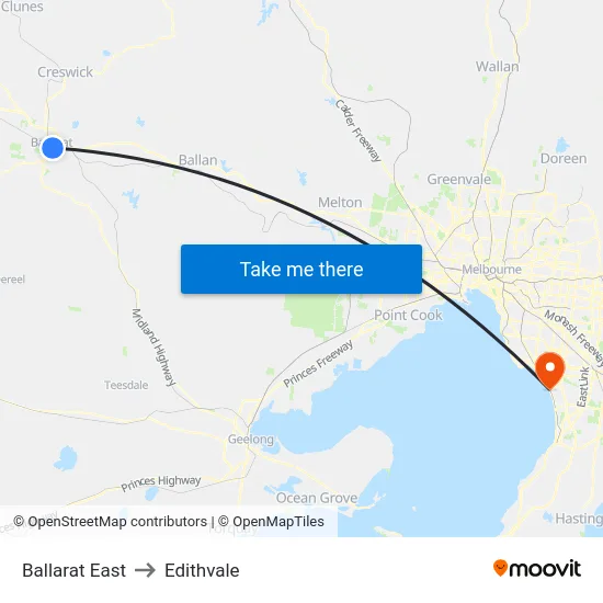 Ballarat East to Edithvale map