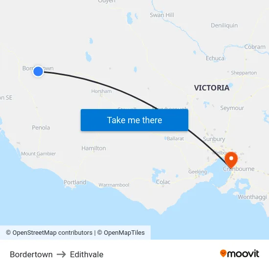 Bordertown to Edithvale map