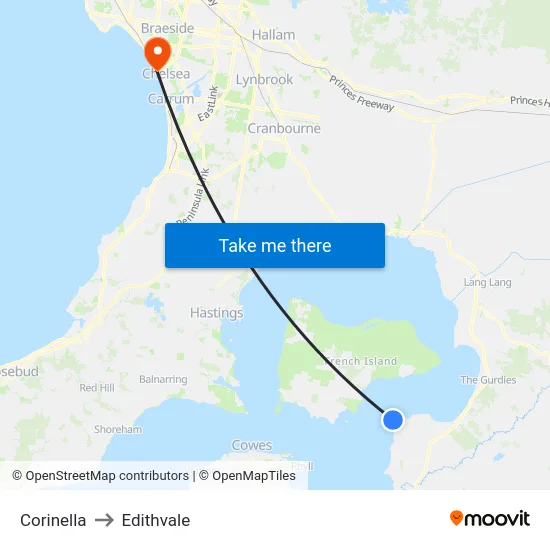 Corinella to Edithvale map