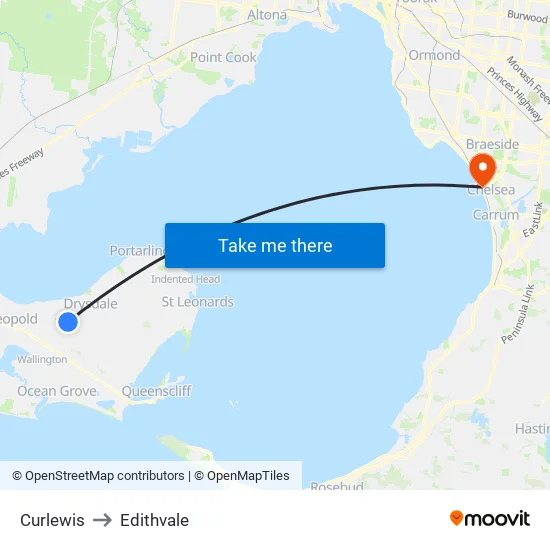 Curlewis to Edithvale map