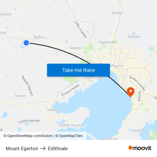 Mount Egerton to Edithvale map