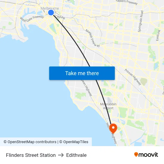 Flinders Street Station to Edithvale map