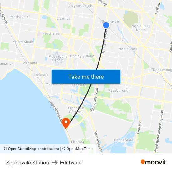 Springvale Station to Edithvale map