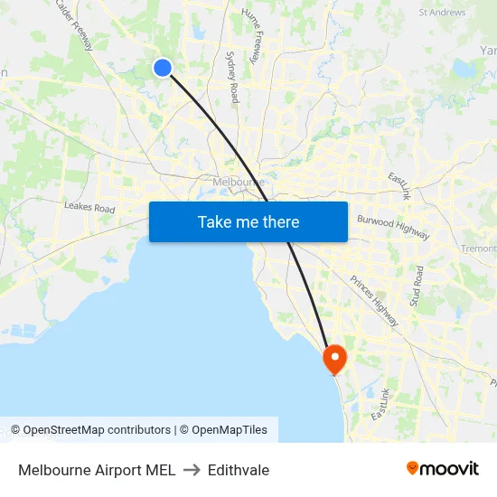 Melbourne Airport MEL to Edithvale map
