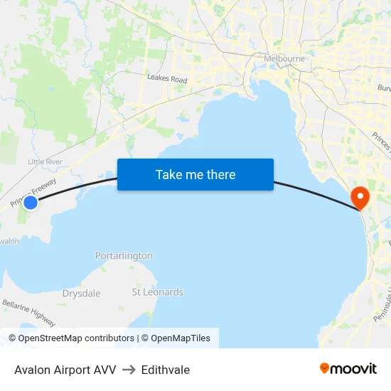 Avalon Airport AVV to Edithvale map