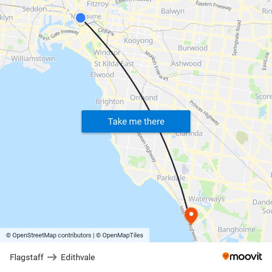 Flagstaff to Edithvale map