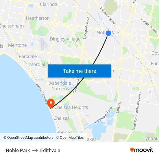 Noble Park to Edithvale map
