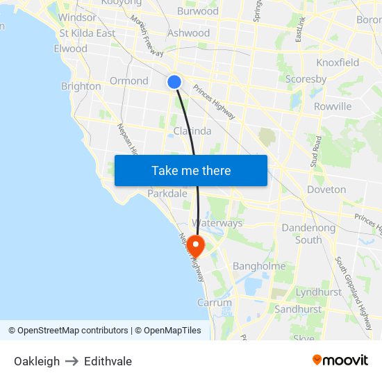 Oakleigh to Edithvale map