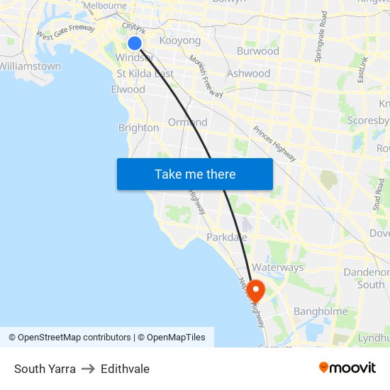 South Yarra to Edithvale map