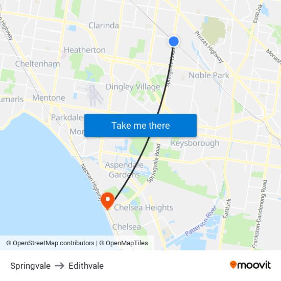 Springvale to Edithvale map