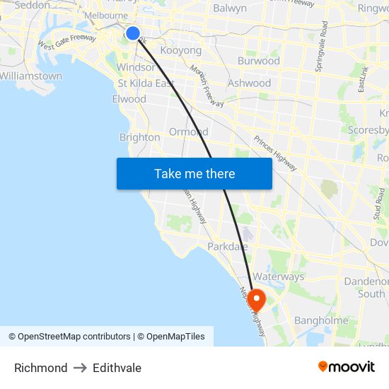 Richmond to Edithvale map